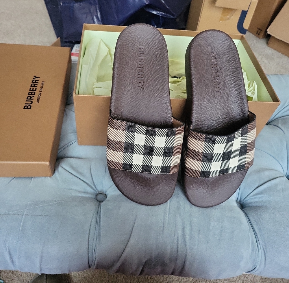 Burberry Checkered Sandals - Brown and Black